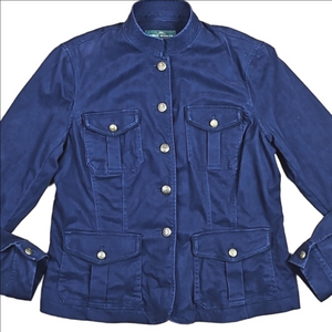 LRL Lauren Jeans Co Navy Blue Cotton Twill Stretch Military Field Jacket